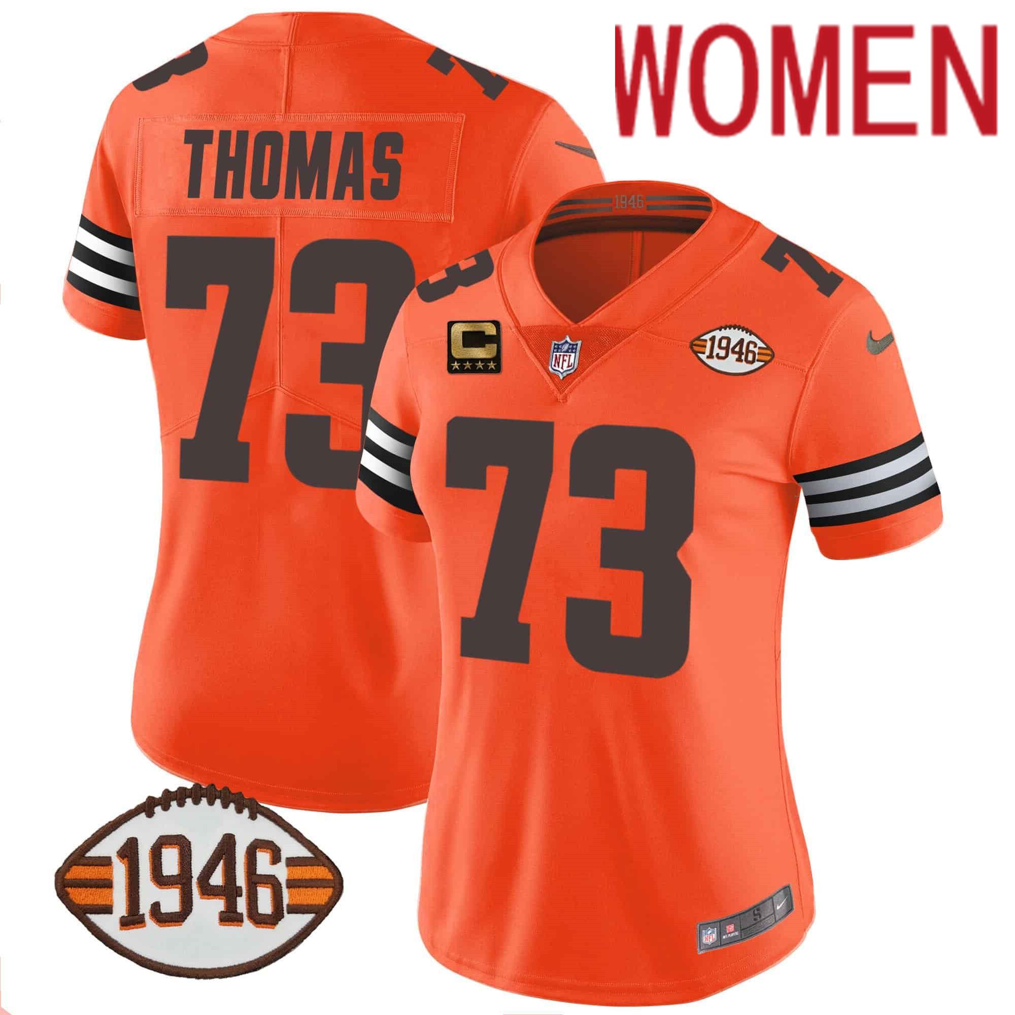 Women Cleveland Browns #73 Thomas Orange 1946 75th Anniversary Patch 2024 Nike NFL Jersey